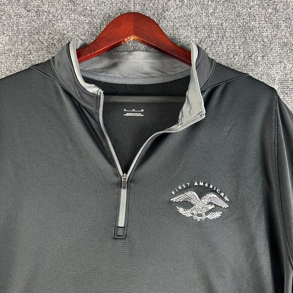 Nike Mens XL 1/4 Zip Pullover Black Gray Stretch Long Sleeve First American Logo - Picture 2 of 7
